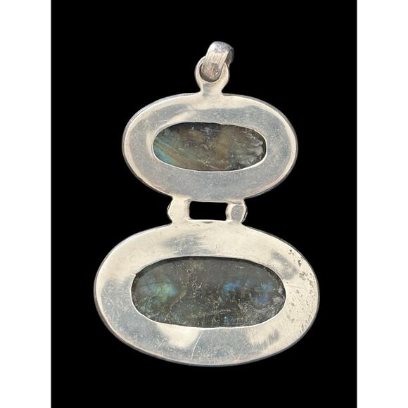 925 Sterling Silver Real Large Duel Oval Labradorite Gem Pendant 26g - Picture 2 of 7